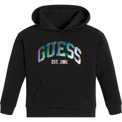 GUESS Черен суичър с качулка и цветен надпис Guess за момиче