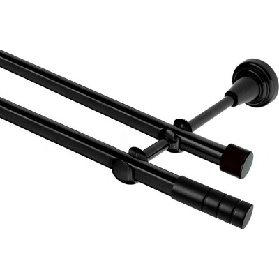 OK-GarnýžeCZ Garnýž kovová dvouřadá 19mm Techno černá 150 cm do stěny / na tunýlek - bez kroužků
