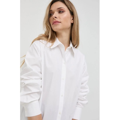 KARL LAGERFELD Памучна риза Karl Lagerfeld дамска в бяло със свободна кройка с класическа яка (225W1601)