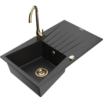 Mexen Cesar гранитна мивка с 1 отделение, с отцедник и кухненски смесител Telma, черно/сребърно - 6514-73-670200-50 (6514-73-670200-50)