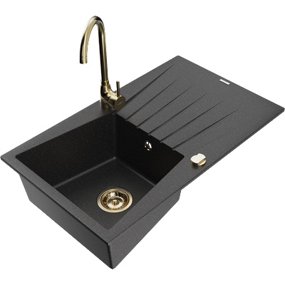 Mexen Cesar гранитна мивка с 1 отделение, с отцедник и кухненски смесител Telma, черно/сребърно - 6514-73-670200-50 (6514-73-670200-50)