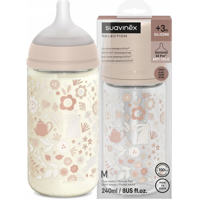 Suavinex Wonderland láhev sklo fyziologická SX Pro MF Liberty růžová 240 ml