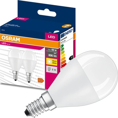 Osram 2x LED žárovka E14 P45 7W = 60W 806lm 2700K Teplá bílá