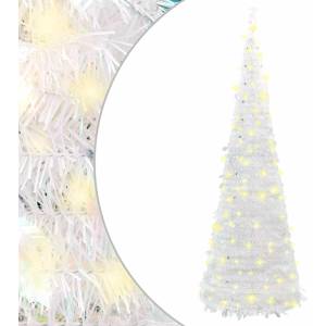 vidaXL Изскачаща изкуствена коледна елха 200 LED светлини бяла 210 см (357755)