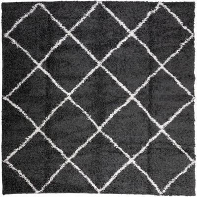 Шаги килим с дълъг косъм, модерен, черен и кремав, 240x240 см