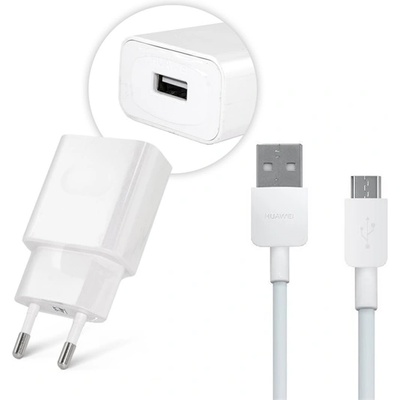 Huawei зарядно устройство за електрическата мрежа USB гнездо 10W, бързо зарядно устройство + PY0857 microUSB кабел, БЯЛ AP81 / HW-050200E01 / HW-050200E02_M (AP81 / HW-050200E01 / HW-050200E02_M)
