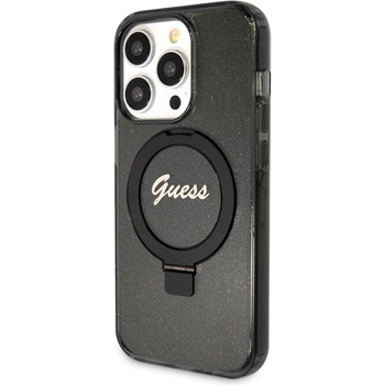 GUESS Калъф GUESS, IML Ring Stand Glitter MagSafe за iPhone 15 Pro, GUHMP15LHRSGSK, Черен (GUHMP15LHRSGSK)