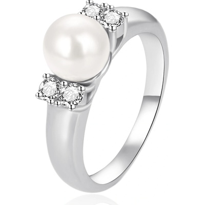Agato stříbrný prsten se zirkony a perlou AGT R07W P