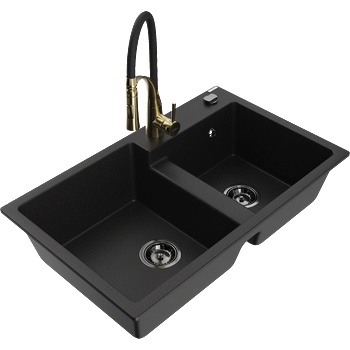 Mexen Tomas двоен гранитен кухненски мивка с батерия Aster, черен - 6516-77-73450-57-B (6516-77-73450-57-B)