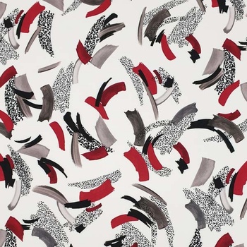 Šatovka biela, červeno-šedý vzor, š.140