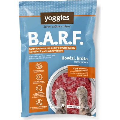 Yoggies B.A.R.F. Hovězí a krůtí komplet s brusinkami a konopným olejem s probiotiky 250 g