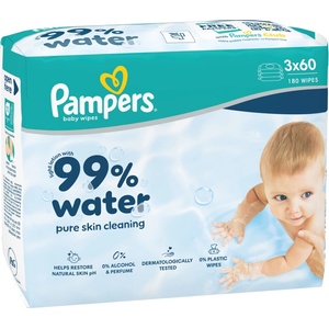Pampers Бебешки мокри кърпички Pampers - Aqua Water, 3 х 60 броя (1100049760) - baby