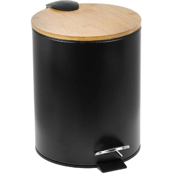 5 л. матово черно метално кошче за боклук с бамбуков капак