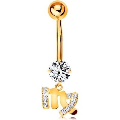 Šperky eshop piercing do pupíku ve žlutém zlatě čirý zirkon symbol znamení PANNA GG185.13