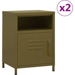 vidaXL Нощни шкафчета, 2 бр, маслиненозелени, 35х35х51 см, стомана (3095214)