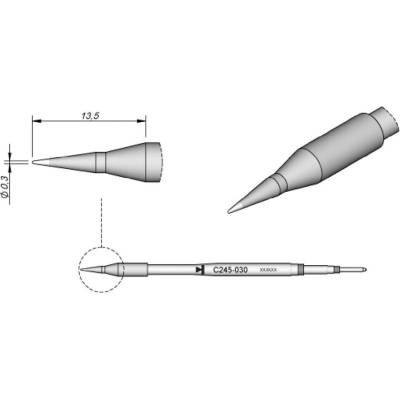 JBC Tools spájkovací hrot špicatá forma Veľkosť hrotov 0.3 mm Dĺžka hrotov 13.5 mm Obsah 1 ks