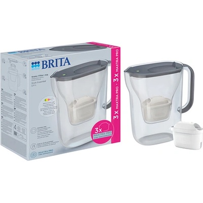 BRITA Style Essential sivá filtračná kanvica 2,4 l + filtre Maxtra Pro Pure 3 ks