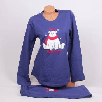 Image 1 of Дамска ватирана пижама в тъмносин цвят с мече