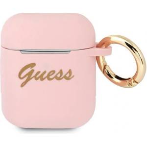 Guess Калъф Guess GUA2SSSI Vintage Script за Apple AirPods, розов/силикон (GUE001378)