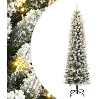 vidaXL Изкуствена коледна елха, 150 LED и флокиран сняг, 150 см (3315769)