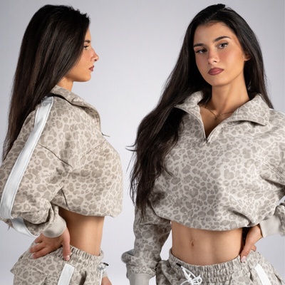 Nebbia Half-zip mikina s leopardím vzorem PRIMAL krémová