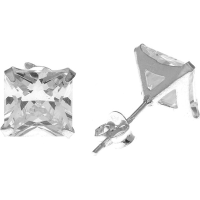 Argento Stříbrné náušnice - čirý zirkon ve tvaru čtverce, velikost 8 mm 65344