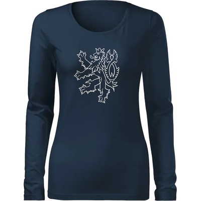 DRAGOWA Slim дамска тениска с дълъг ръкав, лъв, тъмносиня 160g/m2 (6007)
