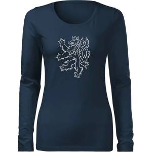 DRAGOWA Slim дамска тениска с дълъг ръкав, лъв, тъмносиня 160g/m2 (6007)