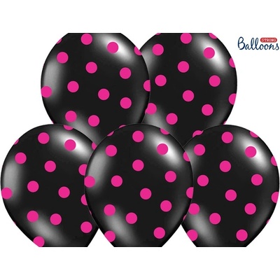 Balónek pastelový černý růžové puntíky