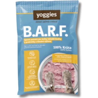 Yoggies Barf Cat 100% Krůtí komplet s pivovar. kvasnicemi a konopným olejem s probiotiky a kloubní výživou 250 g