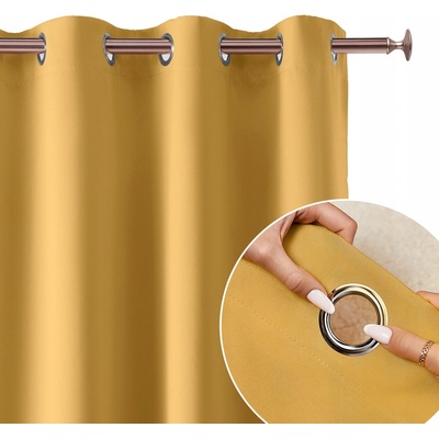Závěs Room99 hořčicový polyester 140x240 cm kroužky polozatemňovací