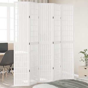 vidaXL Разделител за стая, 5 панела, бял, дърво пауловния масив (358792)