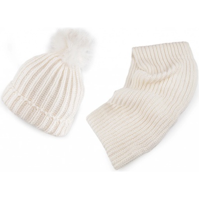 sada čepice s bambulí a čník barva krémová nejsvět.