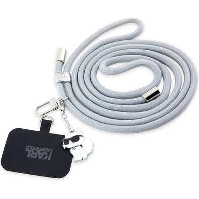 Karl Lagerfeld Universal Crossbody popruh Cord and Choupette Pins šedý – Zboží Živě