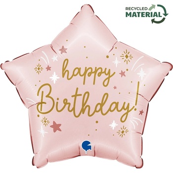 Grabo Фолиев Балон Звезда "Happy Birthday", 46см, Бледо Розово