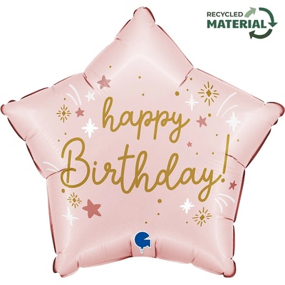 Grabo Фолиев Балон Звезда "Happy Birthday", 46см, Бледо Розово