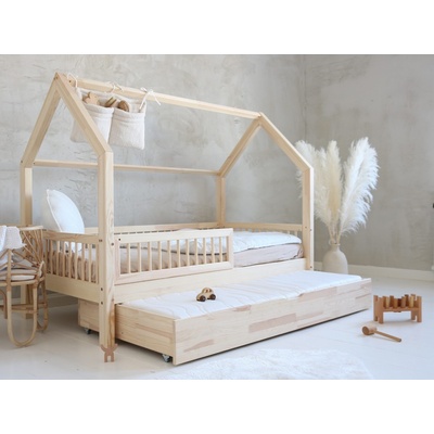 ELIS DESIGN Šuplík k domečkové posteli s plůtkem pomocné lůžko natur 80 x 180 cm – Sleviste.cz