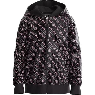 GUESS Черно яке ветровка за момиче покрито с розови лога Guess