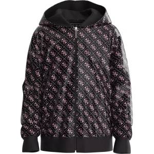 GUESS Черно яке ветровка за момиче покрито с розови лога Guess
