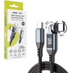 Mobile Origin USB-C към USB-C кабел с въртящ се конектор и LED дис лей за устройства с USB-C - Mobile Origin CB16 Display Rotating Cable USB-C to USB-C Cable 60W (черен) (180 см) (MO-DRC-M-CB16)