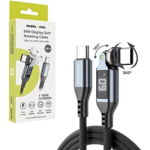 Mobile Origin USB-C към USB-C кабел с въртящ се конектор и LED дис лей за устройства с USB-C - Mobile Origin CB16 Display Rotating Cable USB-C to USB-C Cable 60W (черен) (180 см) (MO-DRC-M-CB16)