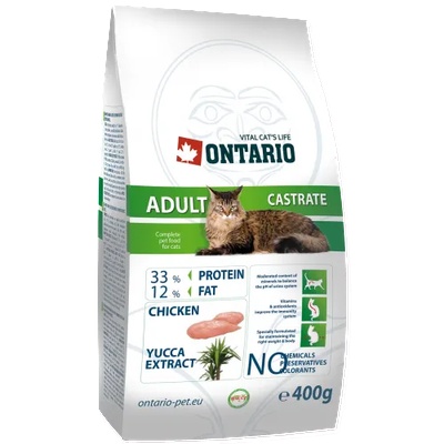 ONTARIO Adult Castrate Chicken cat food - суха храна за КАСТРИРАНИ котки над 1 година с пилешко месо 0, 4 кг, Чехия 213-0054