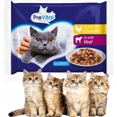 PreVital Cat kuracie teľacie v omáčke 4 x 100 g