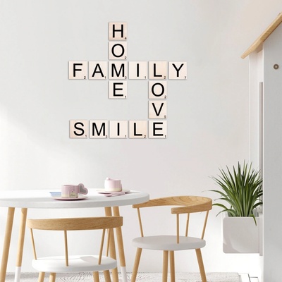 ASIR Nástěnná dekorace dřevo SCRABBLE SMILE 95 x 95 cm
