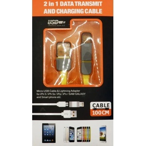  2 в 1 micro USB кабел и Lightning, зареждане и data, плосък кабел