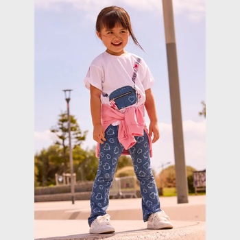 Mayoral Комплект клин в синьо със сърца и бяла тениска за мини момиче Mayoral