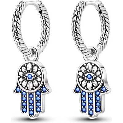 Grace Silver Jewellery stříbrné náušnice se symbolem Fatimy Hamsa E-1485/275 Modrá