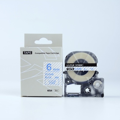 Compatible Epson LK-2TLN, ST6BW, 6mm x 9m, син шрифт / прозрачен фон, съвместима лента (LKST6BW)