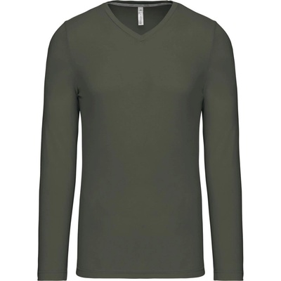 Kariban v-neck k358 / Мъжка тениска с дълъг ръкав - тъмно каки xxl (20k35807205)