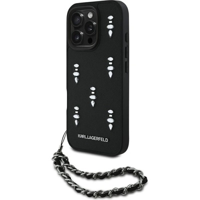 KARL LAGERFELD Калъф Karl Lagerfeld Saffiano Crystals с верига за iPhone 16 Pro - черен (3666339357740)